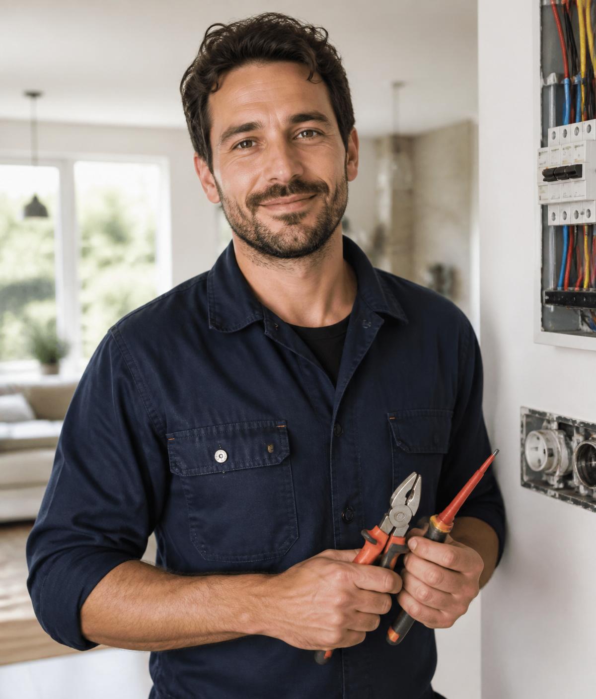 Portrait d'Alexis Pereira, électricien indépendant à Vaucresson.